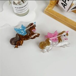 Unique Unicorn white or brown acetate claw clip